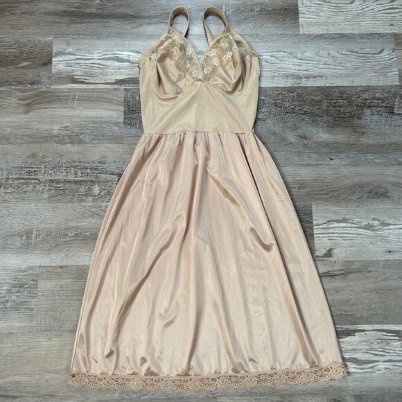 Vintage Haband Lace Slip Dress Nude Pink Midi Coquette Lingerie 40 Fit (Small) - Picture 1 of 6